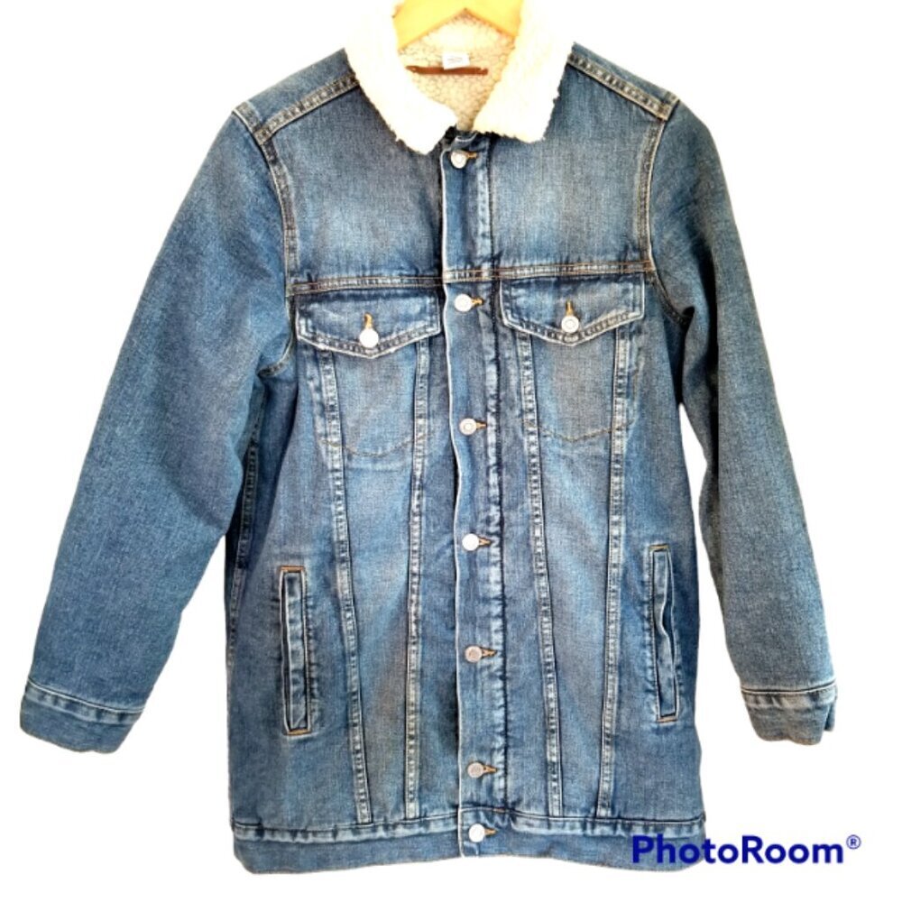 Denim Winter Coat Women's 6 Lined Denim Faux Fur Lined Mid Length Jacket